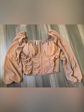 Bluebell Collection Blush Ruched One-Shoulder Puff Sleeve Crop Top